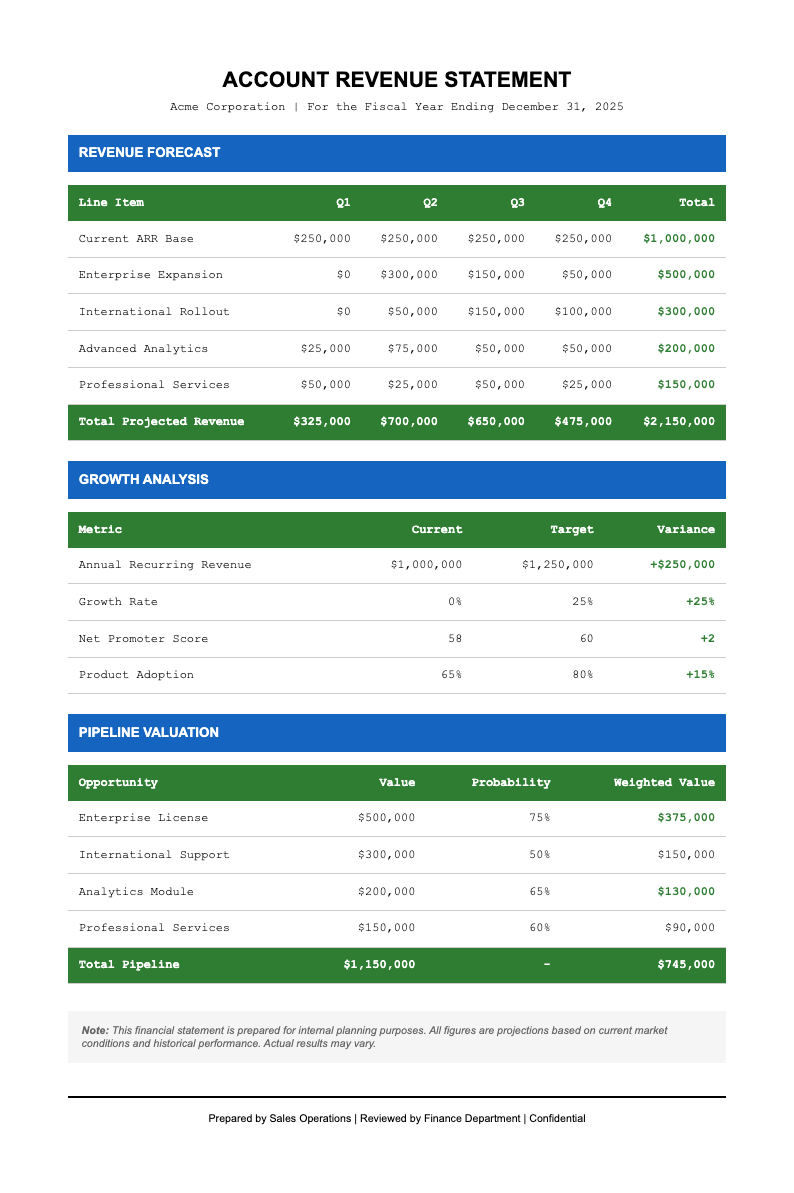 Financial statement style sales account plan